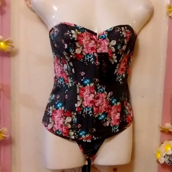 Alivila Y (L) Boned Floral Overbust Corset Set - Picture 2 of 11